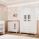Ver imagem 1 de Conjunto Quarto Bebê Guarda Roupa Ariel 4 Portas Cômoda 4 Gavetas 1 Porta 100% MDF Branco