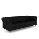 Ver imagem 2 de Sofá Living Sala de Estar Stanford Chesterfield 3 Lugares 260cm Pés de Madeira Couro Preto Brilho G5