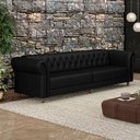 Ver imagem 1 de Sofá Living Sala de Estar Stanford Chesterfield 3 Lugares 260cm Pés de Madeira Couro Preto Brilho G5