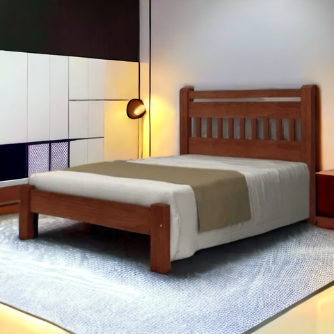 Cama de Casal Madeira Maciça Estrado Reforçado Antares Castanho
