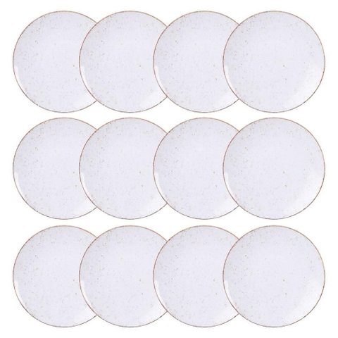 Jogo 12 Pratos de Sobremesa Porcelana Rústico Marrom 21cm Bo
