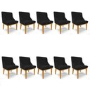 Ver imagem 1 de Kit 10 Cadeiras Estofadas para Sala de Jantar Base Fixa de Madeira Castanho Lia Linho Preto - Ibiza
