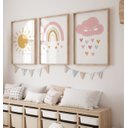 Ver imagem 2 de Kit 3 Quadros Sol Nuvem Arco Íris Rosa Quarto Menina Infantil Bebê