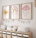 Ver imagem 2 de Kit 3 Quadros Sol Nuvem Arco Íris Rosa Quarto Menina Infantil Bebê