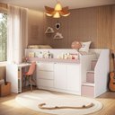 Ver imagem 1 de Cama Juvenil Estação Trabalho c/ Balcão Branco/Rosa Completa
