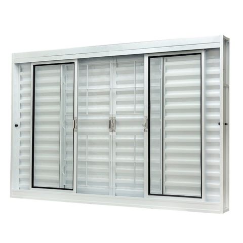 Janela de Aço Veneziana Central 100x150cm 6 Folhas com Grade Quadriculada e Vidro Liso Qualitysol Ra Branco Ramassol