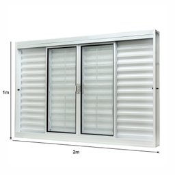 Janela de Aço Veneziana Central 100x200cm 6 Folhas com Grade Quadriculada e Vidro Liso Qualitysol Ra - 4