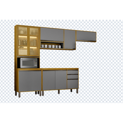 Cozinha Eduarda 4 Peças Portas Reflecta com LED - CHF Móveis:Cinamomo/Cinza