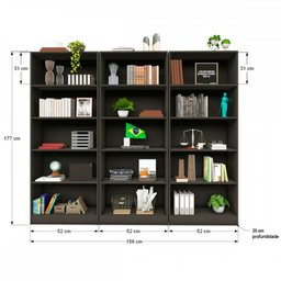 Estante para Livros Dublin 12 Prateleiras Black - Pnr Móveis - 4