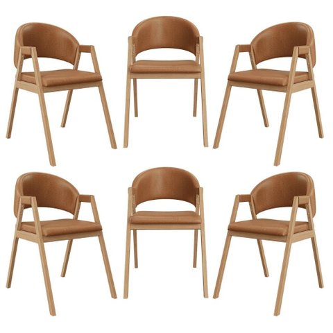 Kit 6 Cadeiras Mesa Jantar Suellen Versátil Reforçada Corino Cor:marrom Claro