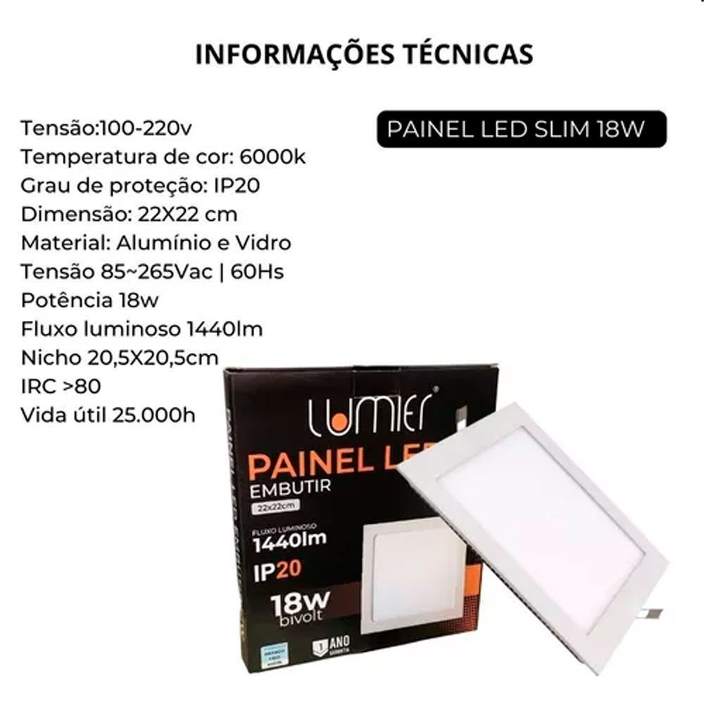 Kit 10 Paineis Plafon de Embutir 18W Branco 20x20 Lindo Top - 2