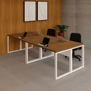 Ver imagem 1 de Plataforma de Trabalho 4 Pessoas 2,80m x 1,20m Pés Metal Escritório F5 Office - Freijó com Branco