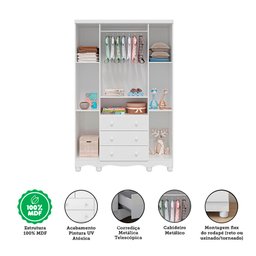 Quarto de Bebê Completo com Guarda Roupa 4 Portas com Janelas Cômoda e Berço 100% MDF Mimo Espresso Móveis - 10