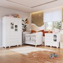 Ver imagem 1 de Quarto de Bebê Guarda-Roupa 4 Portas Janeladas Cômoda e Berço MDF Mimo Espresso Móveis Branco Brilho