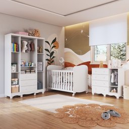 Quarto de Bebê Completo com Guarda Roupa 4 Portas com Janelas Cômoda e Berço 100% MDF Mimo Espresso Móveis - 2
