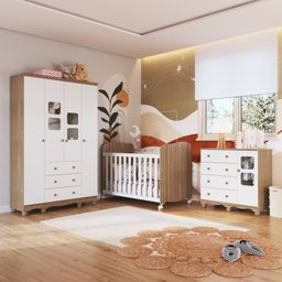 Quarto de Bebê Completo com Guarda Roupa 4 Portas com Janelas Cômoda e Berço 100% MDF Mimo Espresso Móveis - 1 Quarto de Bebê Completo com Guarda Roupa 4 Portas com Janelas Cômoda e Berço 100% MDF Mimo Espresso Móveis - 1