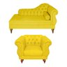 Sofá Recamier Divã Long Chaise 1.60 com 1 Poltrona Decoração Chesterfield Capitone Para Sala Recepçã - 1