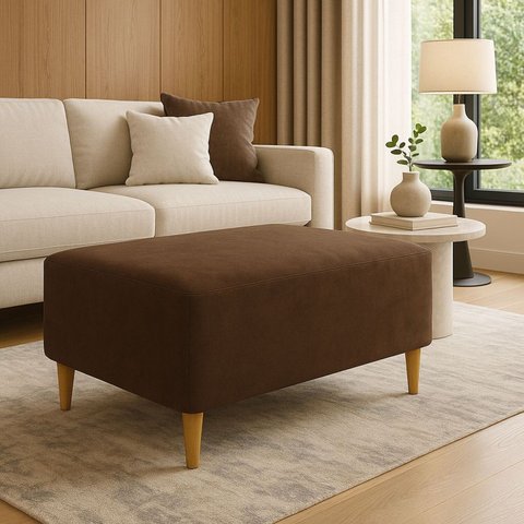 Puff Bela Manu Decor Madri Pés Palito Tecido Sued Marrom