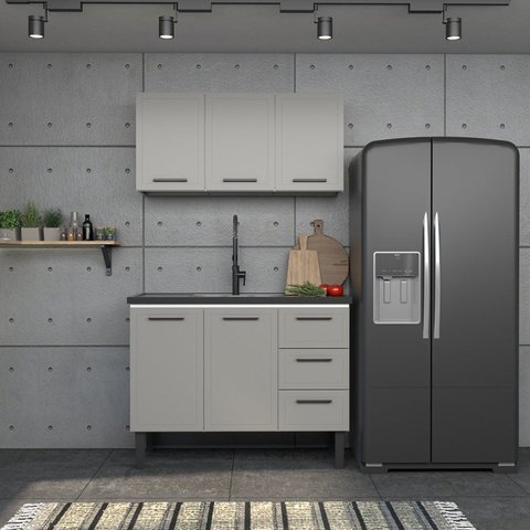 Armário Aéreo de Cozinha em Aço 120cm 3 Portas Juno Cinza