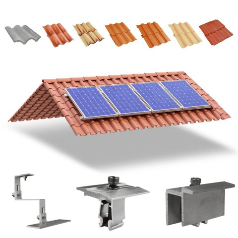Kit Estrutura Suporte Fixador para 04 Placas Painel Solar Alumínio e Inox Telha Cerâmica e Cimento |