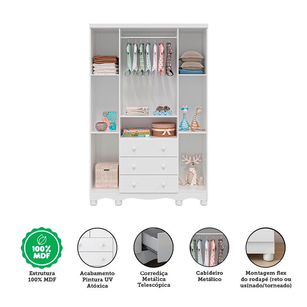 Quarto de Bebê com Guarda Roupa 4 Portas com Janelas e Berço 100% MDF Mimo Espresso Móveis - 7