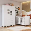 Ver imagem 1 de Quarto de Bebê Guarda-Roupa 4 Portas com Janelas e Berço 100% MDF Mimo Espresso Móveis Branco Brilho