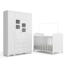 Ver imagem 2 de Quarto de Bebê Guarda-Roupa 4 Portas com Janelas e Berço 100% MDF Mimo Espresso Móveis Branco Brilho