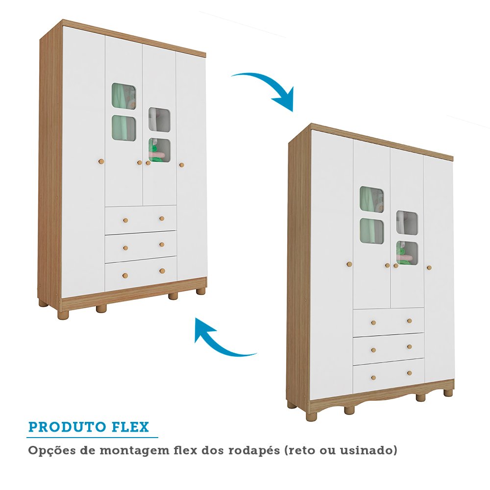 Quarto de Bebê com Guarda Roupa 4 Portas com Janelas e Berço 100% MDF Mimo Espresso Móveis - 6