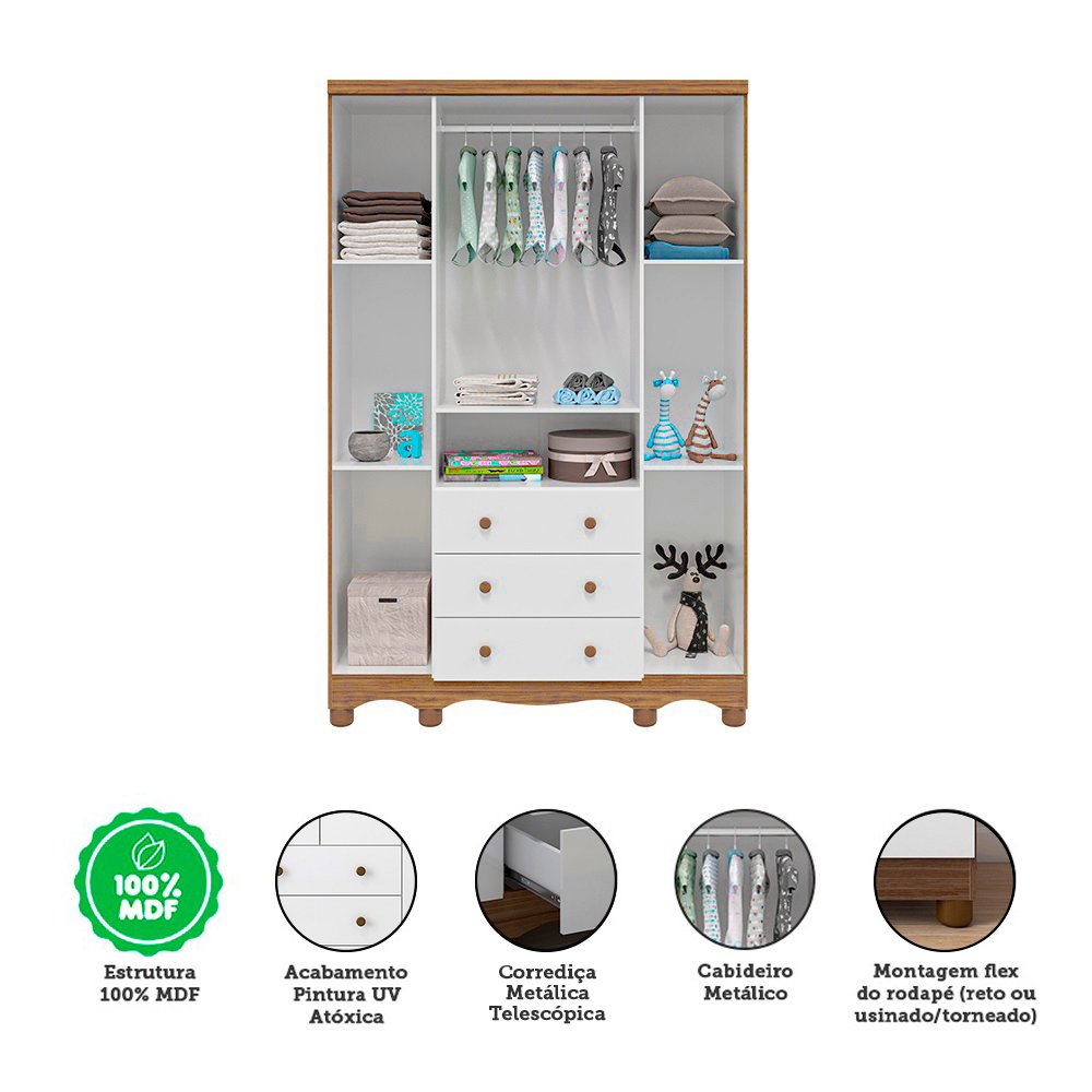 Quarto de Bebê com Guarda Roupa 4 Portas com Janelas e Berço 100% MDF Mimo Espresso Móveis - 7