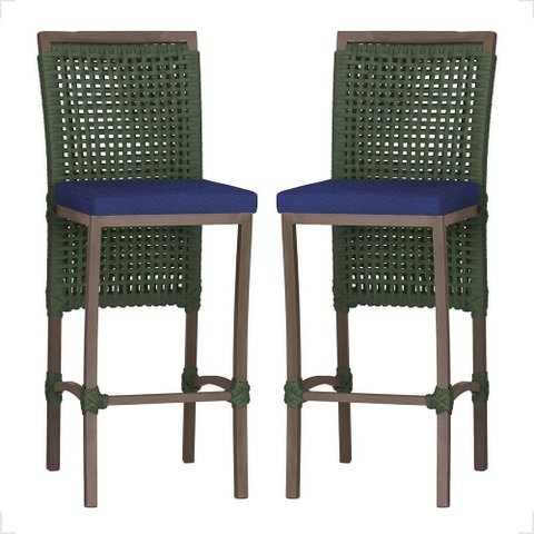 2 Banqueta em Alumínio Roma Marrom Corda Náutica Tecido 10