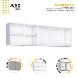Armário Aéreo de Cozinha em Aço 200cm 3 Portas Juno - 2 Armário Aéreo de Cozinha em Aço 200cm 3 Portas Juno - 2