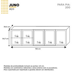 Armário Aéreo de Cozinha em Aço 200cm 3 Portas Juno - 4 Armário Aéreo de Cozinha em Aço 200cm 3 Portas Juno - 4