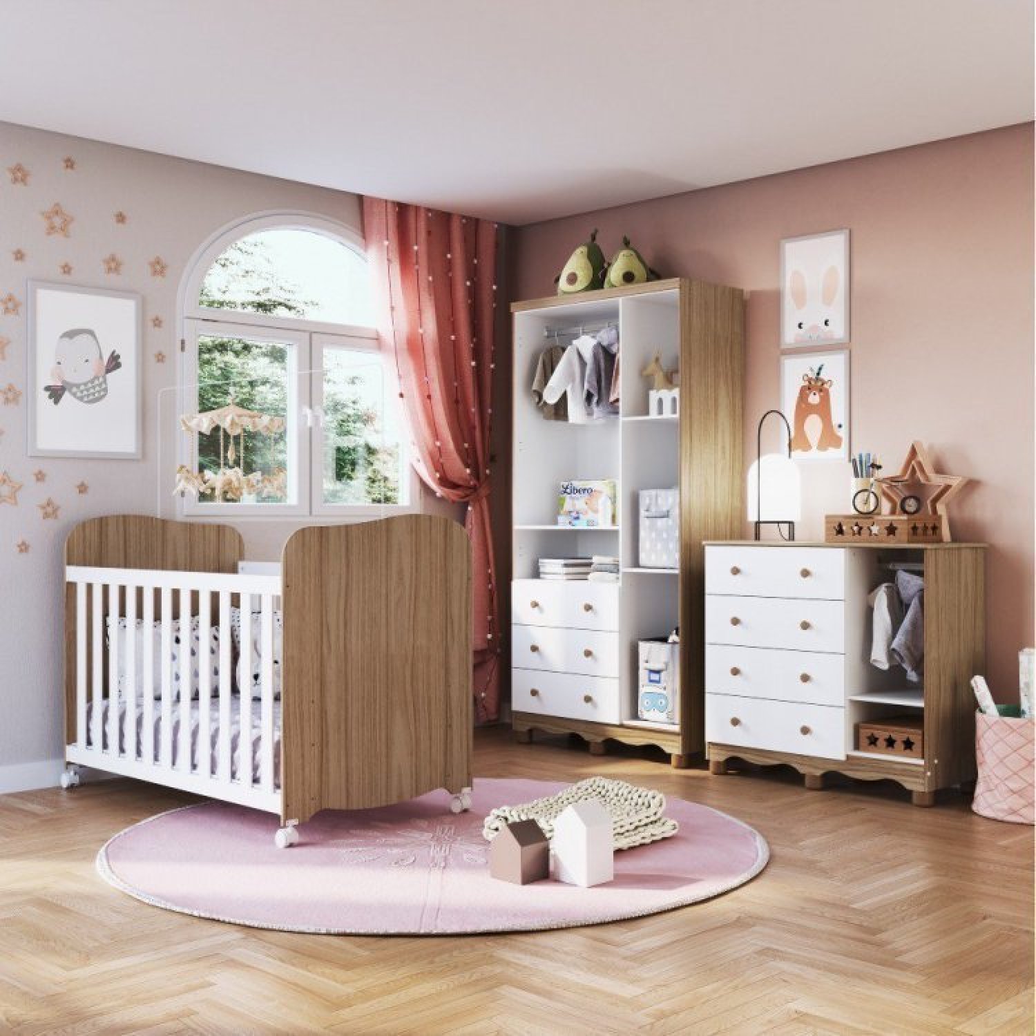 Quarto de Bebê Completo com Guarda Roupa 3 Portas Cômoda com Janela e 1 ...