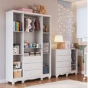 Ver imagem 2 de Quarto Infantil com Guarda Roupa 4 Portas e Cômoda 1 Porta com Janela Mimo Espresso Móveis Branco/Brilho