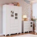 Ver imagem 1 de Quarto Infantil com Guarda Roupa 4 Portas e Cômoda 1 Porta com Janela Mimo Espresso Móveis Branco/Brilho