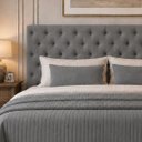 Ver imagem 2 de Cabeceira para Cama Casal Queen Estofada Captone 1,58 Mts Luna Vilajo: Suede Cinza