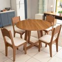 Ver imagem 5 de Mesa de Jantar Dalla Costa 4 Lugares Tampo MDF Redondo Freijó com Cadeiras Bege Rústico 110cm
