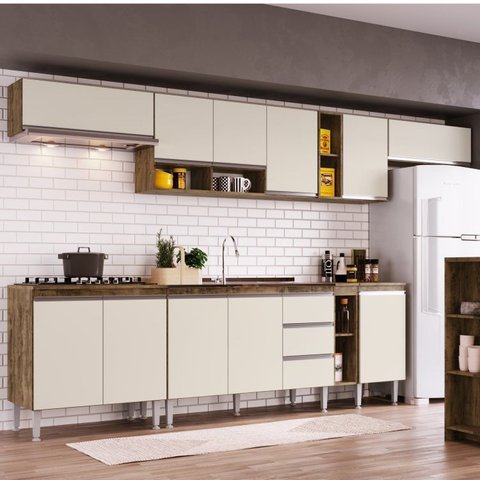 Cozinha Completa Modulada 3 Balções 3 Armários Aéreos e 2 Nichos Athena Marrom