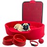 Kit Pet Médio Cama Europa Sanitário Comedouro Coleira Bola - Vermelho - 1