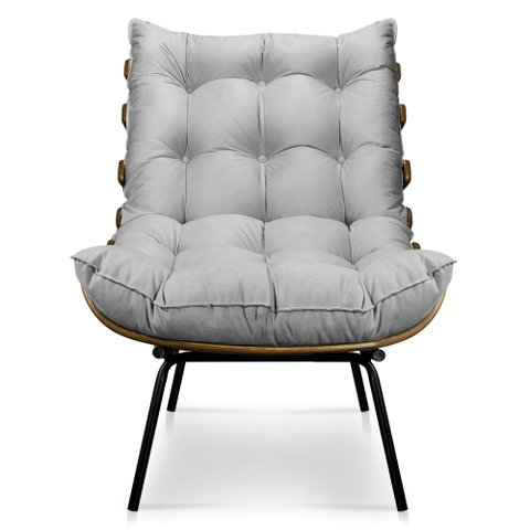 Poltrona Decorativa Costela Sala e Escritório Suede Cinza