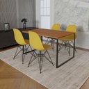 Ver imagem 1 de Mesa Industrial Base Ferro Preto 137x90 Tampo Canela 4 Cadeiras Eiffel Ferro Preto Assento Amarelo