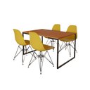Ver imagem 2 de Mesa Industrial Base Ferro Preto 137x90 Tampo Canela 4 Cadeiras Eiffel Ferro Preto Assento Amarelo