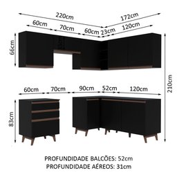 Armário de Cozinha Completa de Canto 392cm Preto Reims Madesa 01 - 4