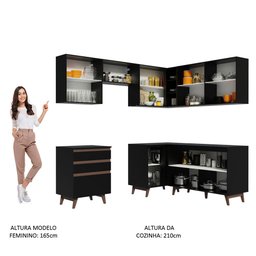 Armário de Cozinha Completa de Canto 392cm Preto Reims Madesa 01 - 6