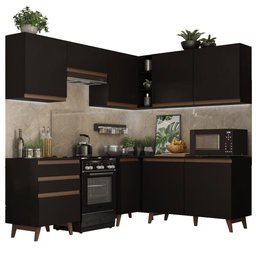 Armário de Cozinha Completa de Canto 392cm Preto Reims Madesa 01 - 3