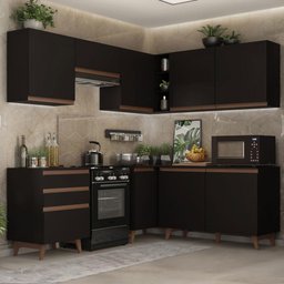 Armário de Cozinha Completa de Canto 392cm Preto Reims Madesa 01 - 2