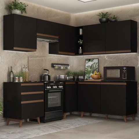 Armário de Cozinha Completa de Canto 392cm Preto Reims Madesa 01