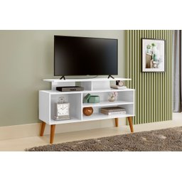 Rack Lion Sala Estar Tv Estante com Nichos e Prateleiras:branco - 1