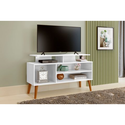 Rack Lion Sala Estar Tv Estante com Nichos e Prateleiras:branco