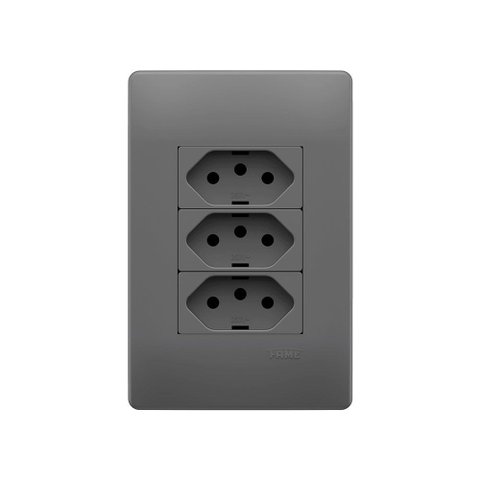 Tomada Tripla Fame Habitat Onix 2p+t 10a com Placa 4x2